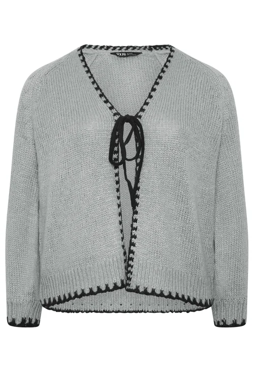 Yours Curve Grey Tie Front Cardigan - 14-16 Image 2