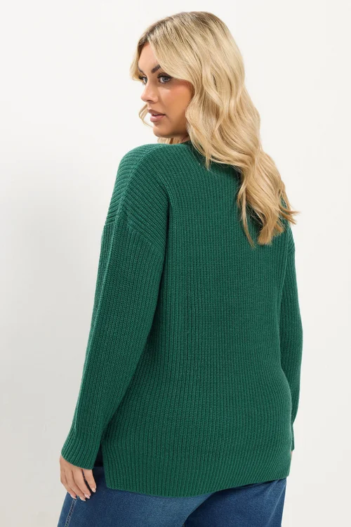 Yours Curve Green Essential V-Neck Jumper - 30-32 Image 3