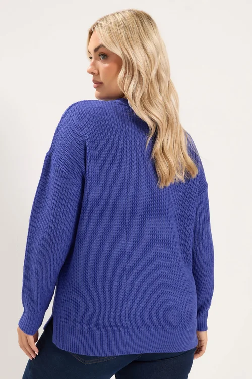 Yours Curve Blue Crew Neck Knitted Jumper - 18-20 Image 3