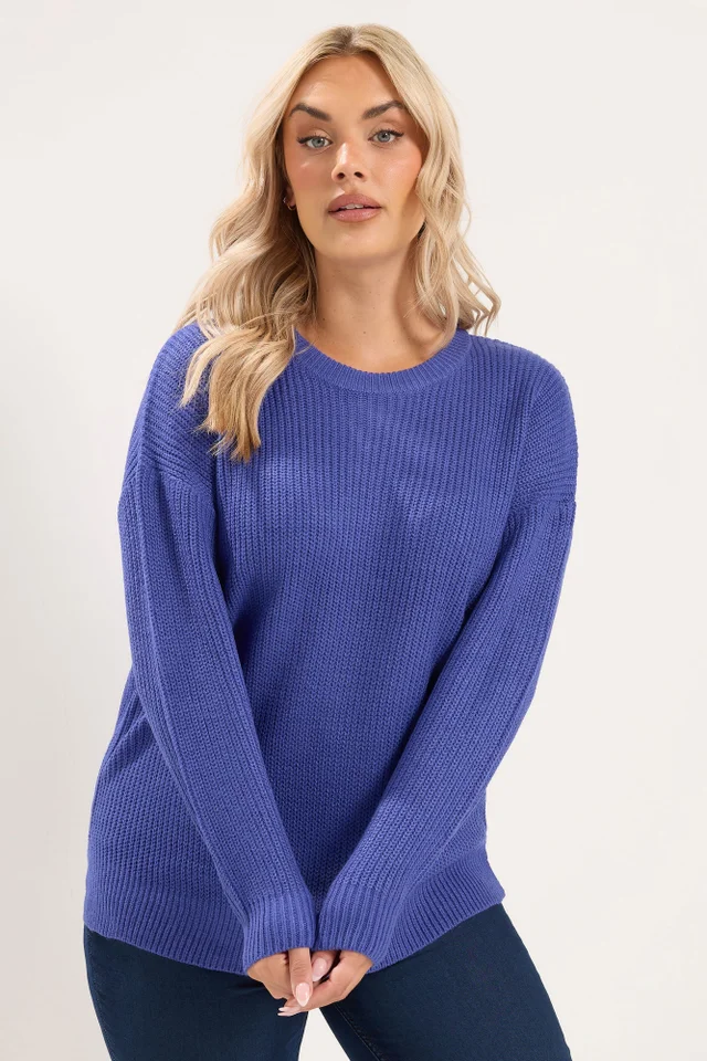 Yours Curve Blue Crew Neck Knitted Jumper