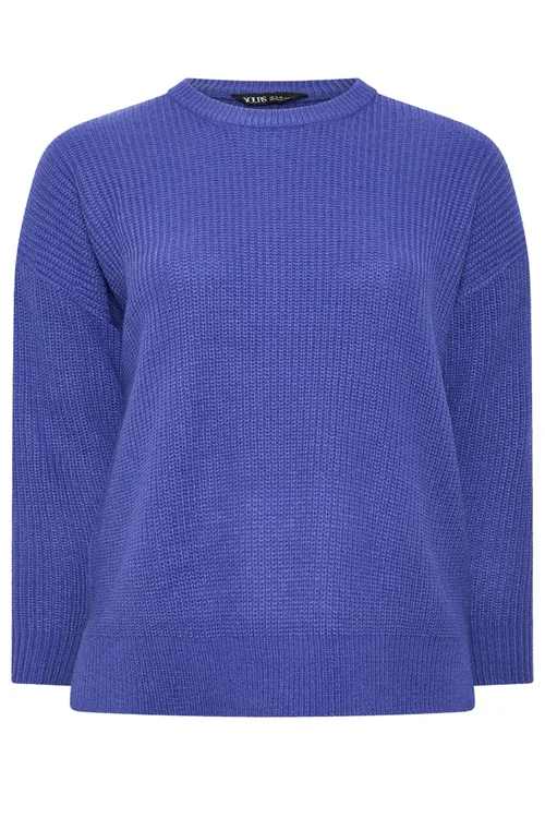 Yours Curve Blue Crew Neck Knitted Jumper - 18-20 Image 5