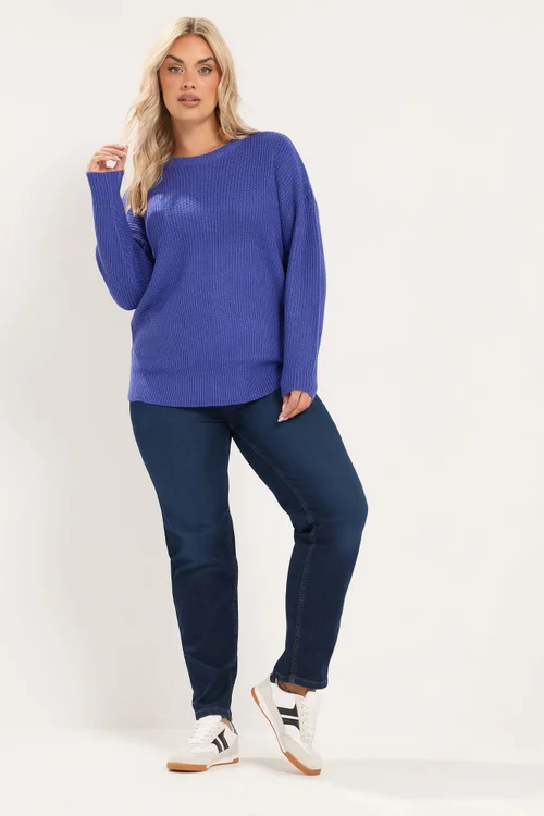 Yours Curve Blue Crew Neck Knitted Jumper - 18-20 Image 2