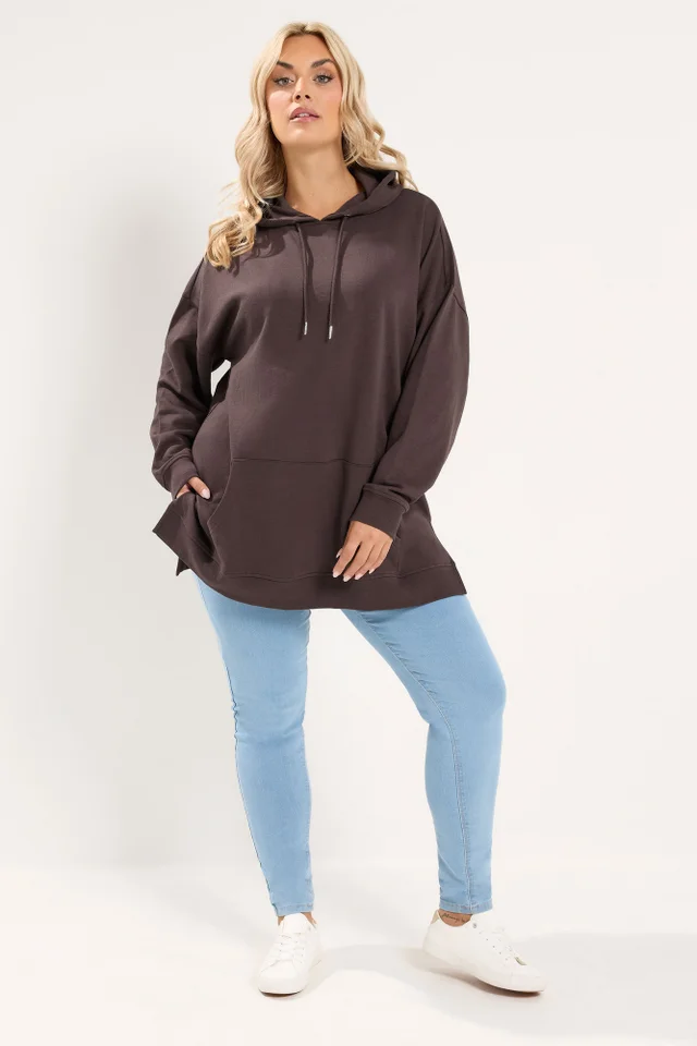 Yours Curve Chocolate Brown Drawstring Hoodie