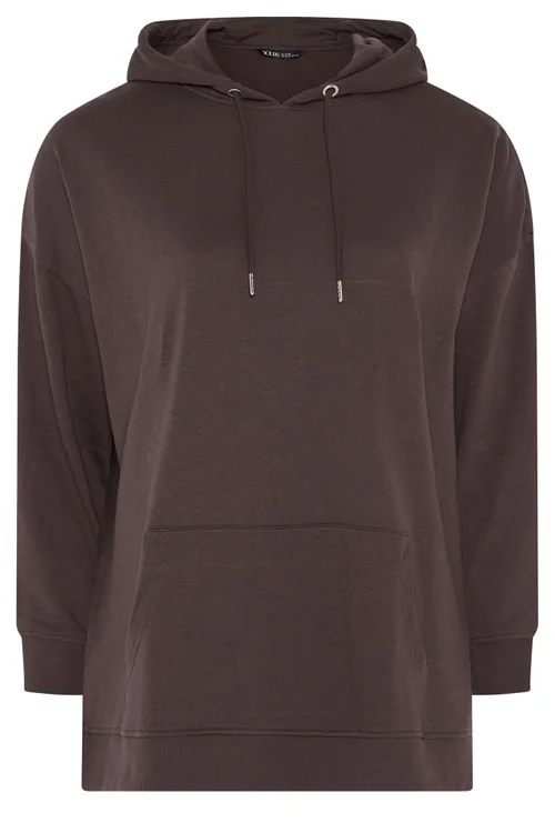 Yours Curve Chocolate Brown Drawstring Hoodie - 14-16 Image 5