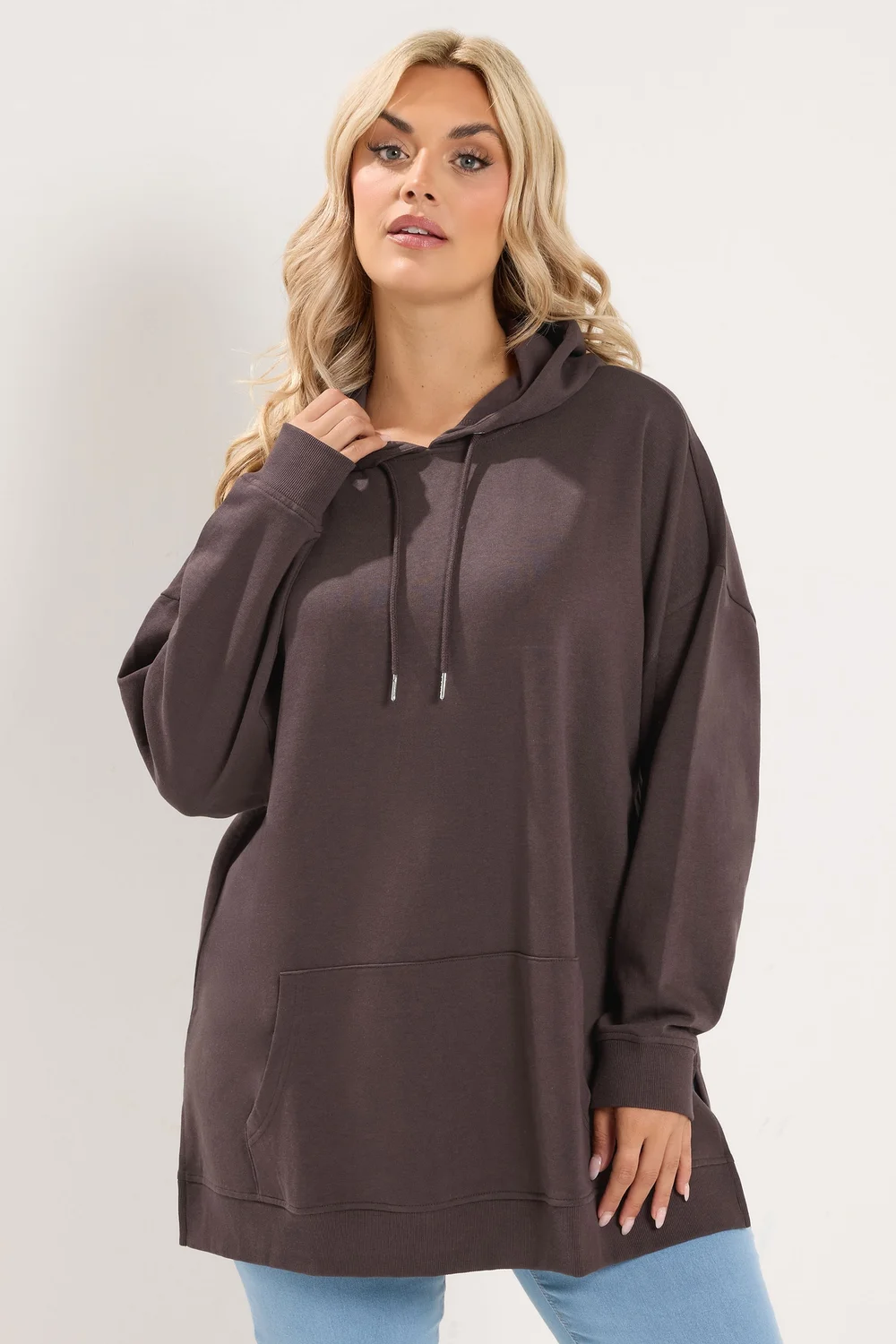 Yours Curve Chocolate Brown Drawstring Hoodie - 14-16 Image 1
