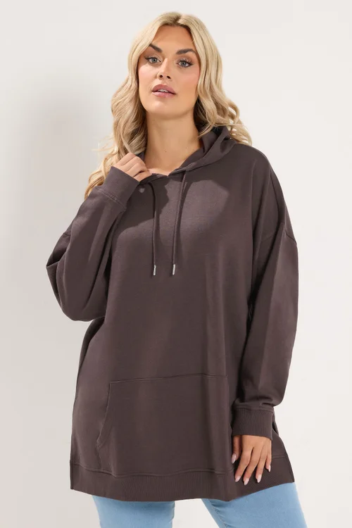 Yours Curve Chocolate Brown Drawstring Hoodie - 14-16 Image 1