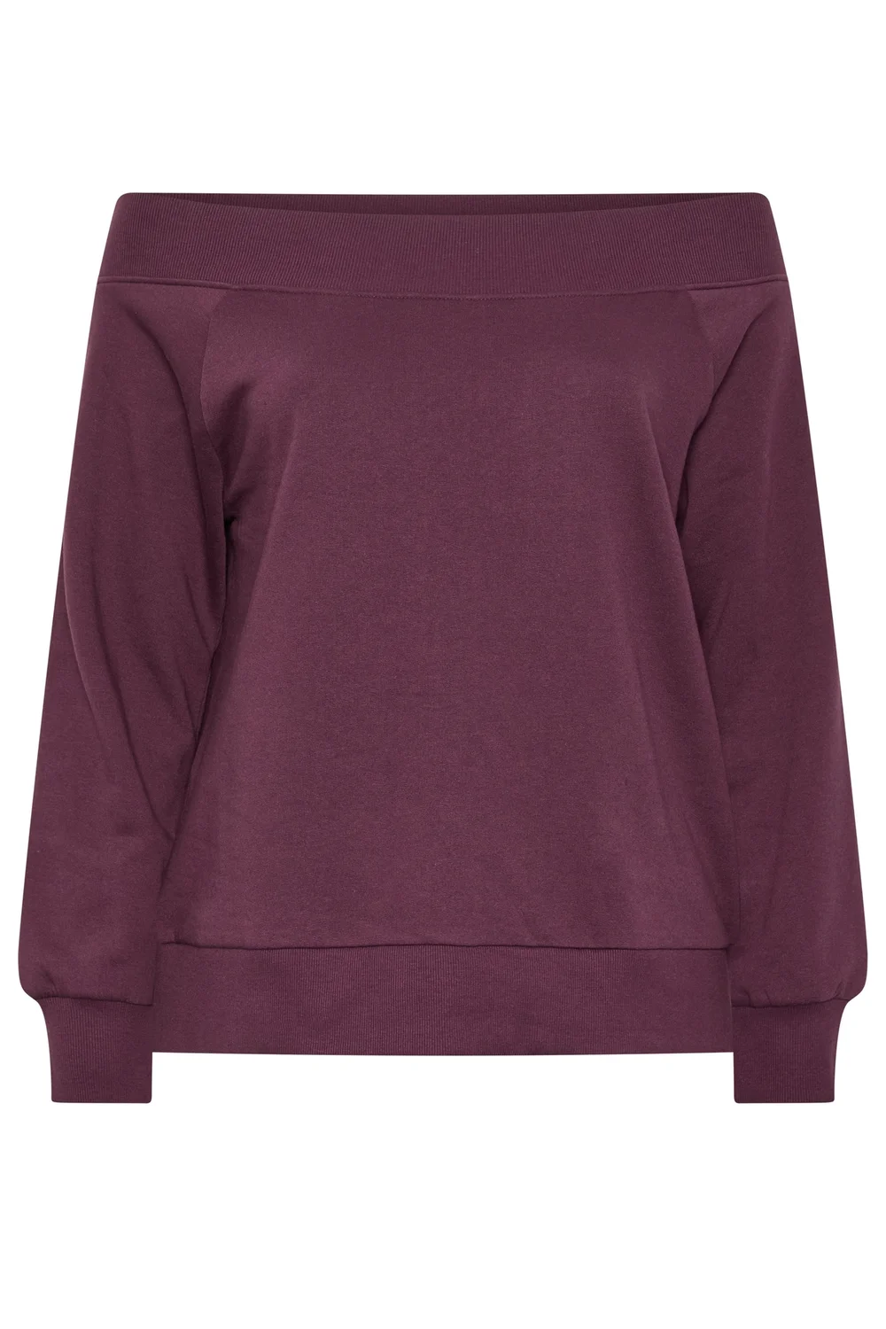 Yours Curve Burgundy Red Ribbed Off Shoulder Sweatshirt - 26-28 Image 5