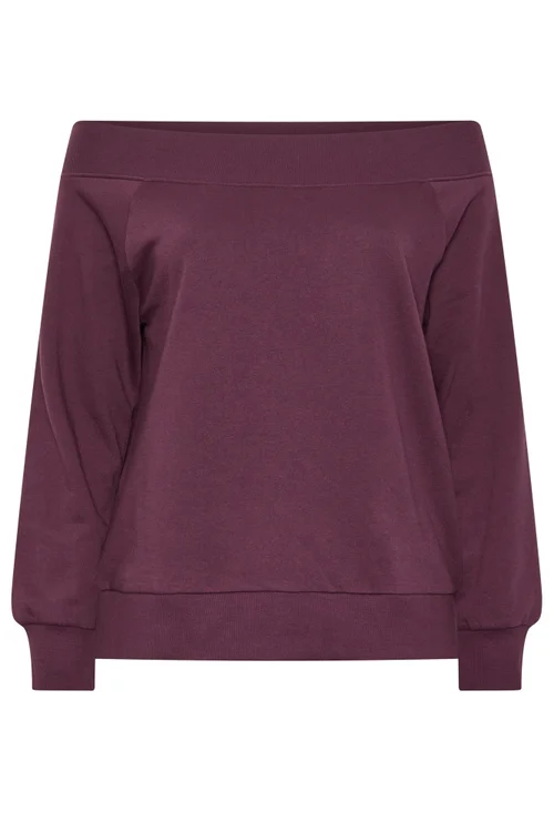 Yours Curve Burgundy Red Ribbed Off Shoulder Sweatshirt - 26-28 Image 5