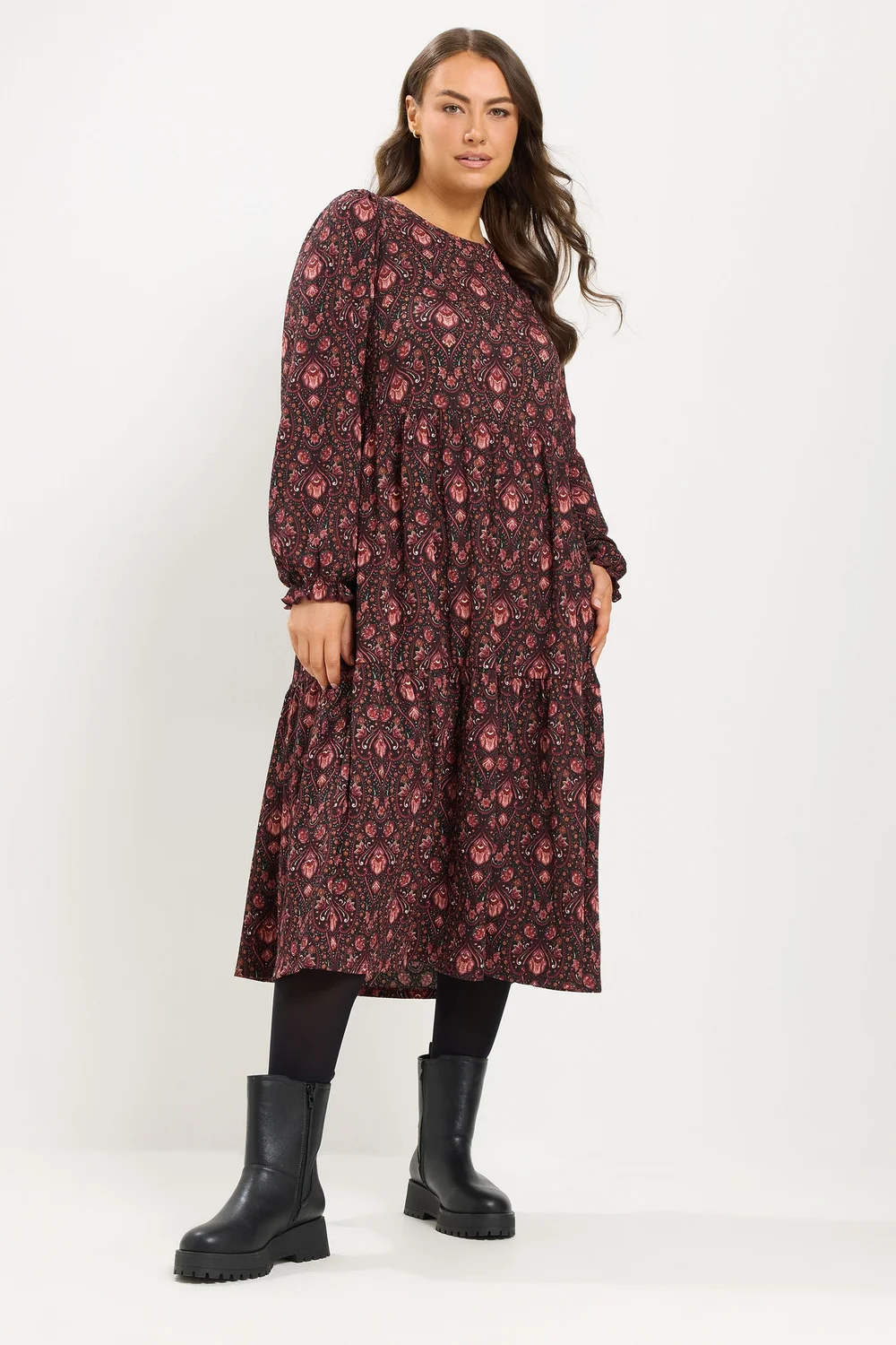 Yours Curve Burgundy Red Paisley Textured Midi Dress - 16 Image 2