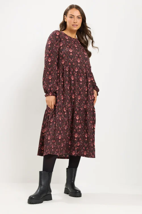 Yours Curve Burgundy Red Paisley Textured Midi Dress - 16 Image 2
