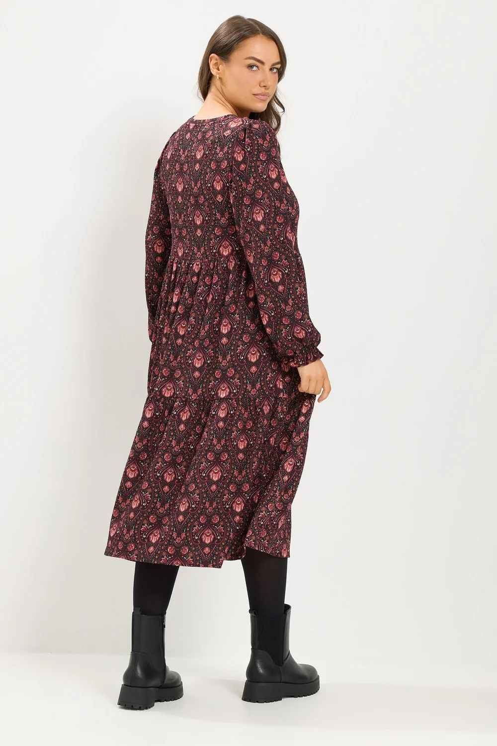 Yours Curve Burgundy Red Paisley Textured Midi Dress - 16 Image 3