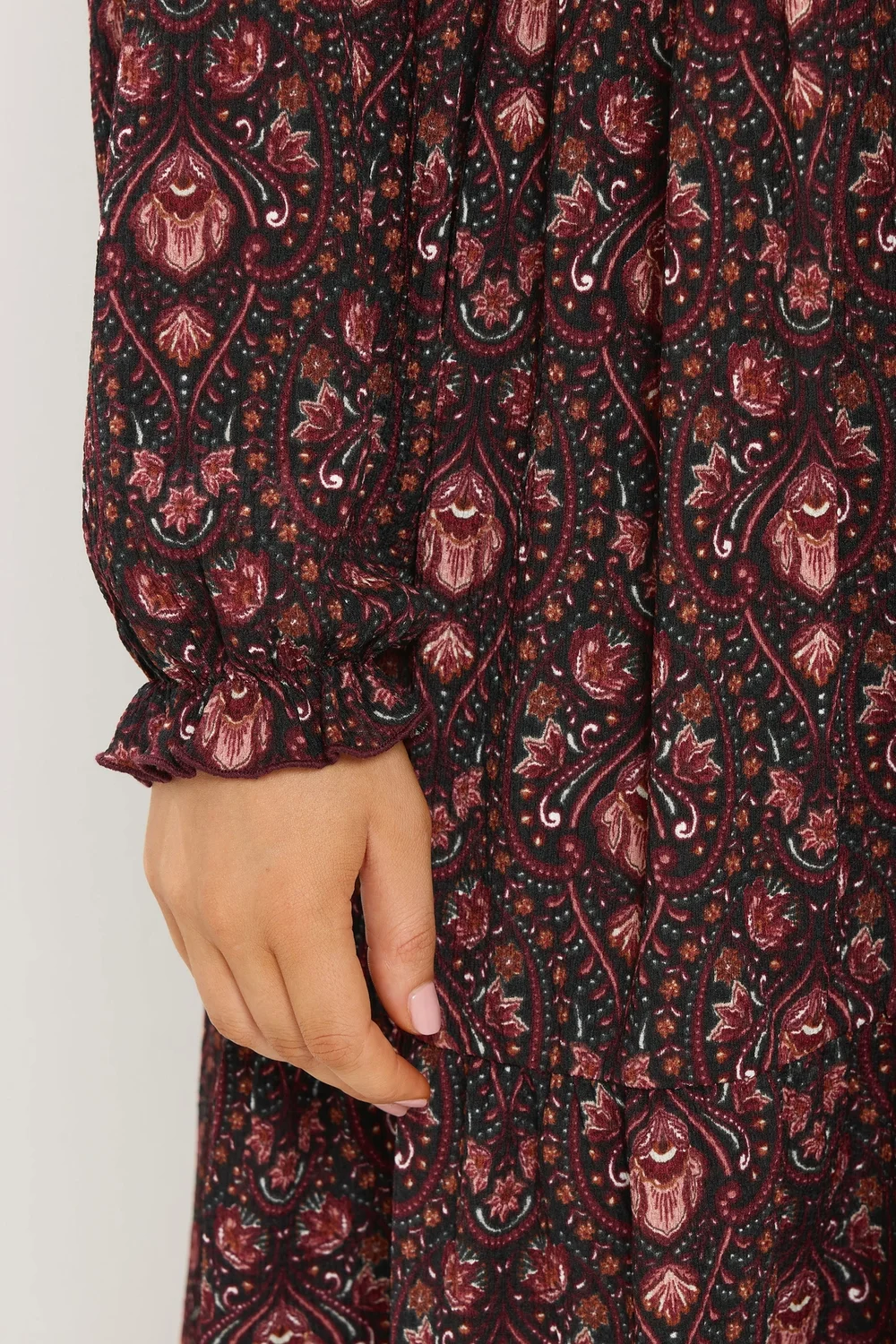Yours Curve Burgundy Red Paisley Textured Midi Dress - 16 Image 4