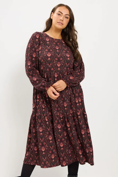 Yours Curve Burgundy Red Paisley Textured Midi Dress - 16 Image 1