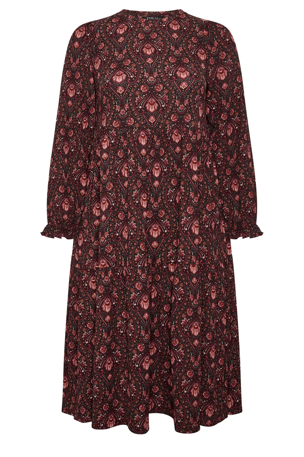 Yours Curve Burgundy Red Paisley Textured Midi Dress - 16 Image 5