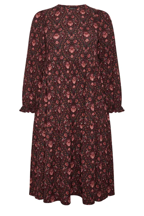 Yours Curve Burgundy Red Paisley Textured Midi Dress - 16 Image 5