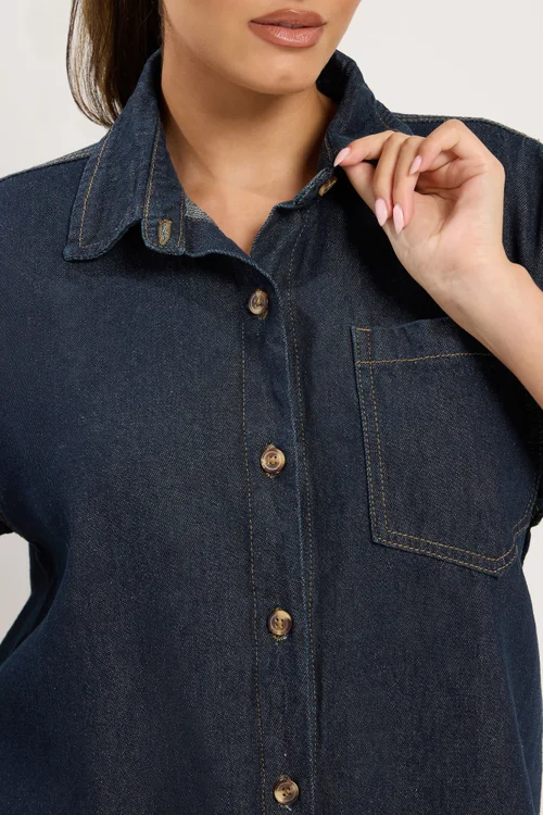 Yours Curve Blue Denim Shirt Dress - 16 Image 5