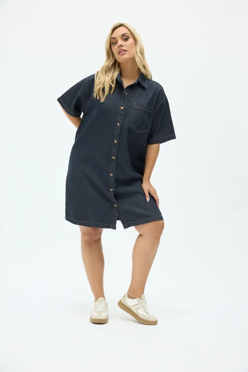 Yours Curve Blue Denim Shirt Dress - 16 Image 1