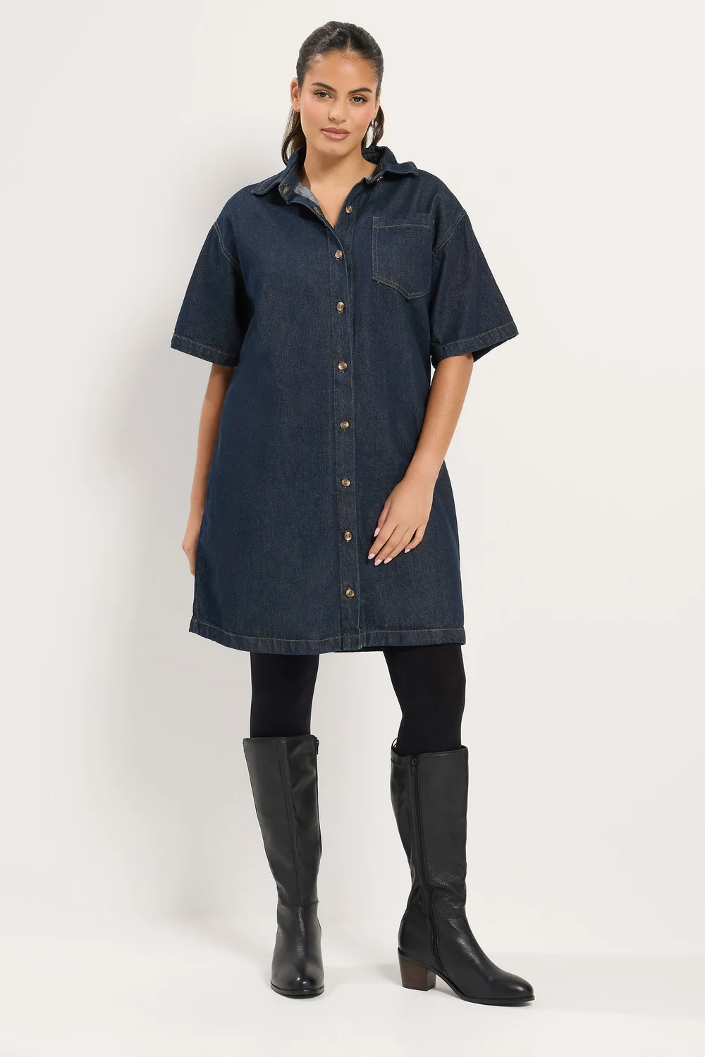 Yours Curve Blue Denim Shirt Dress - 16 Image 3