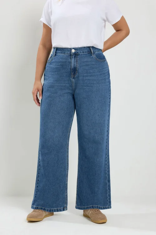 Yours Curve Blue Wide Leg Jeans - 22/L30 Image 1