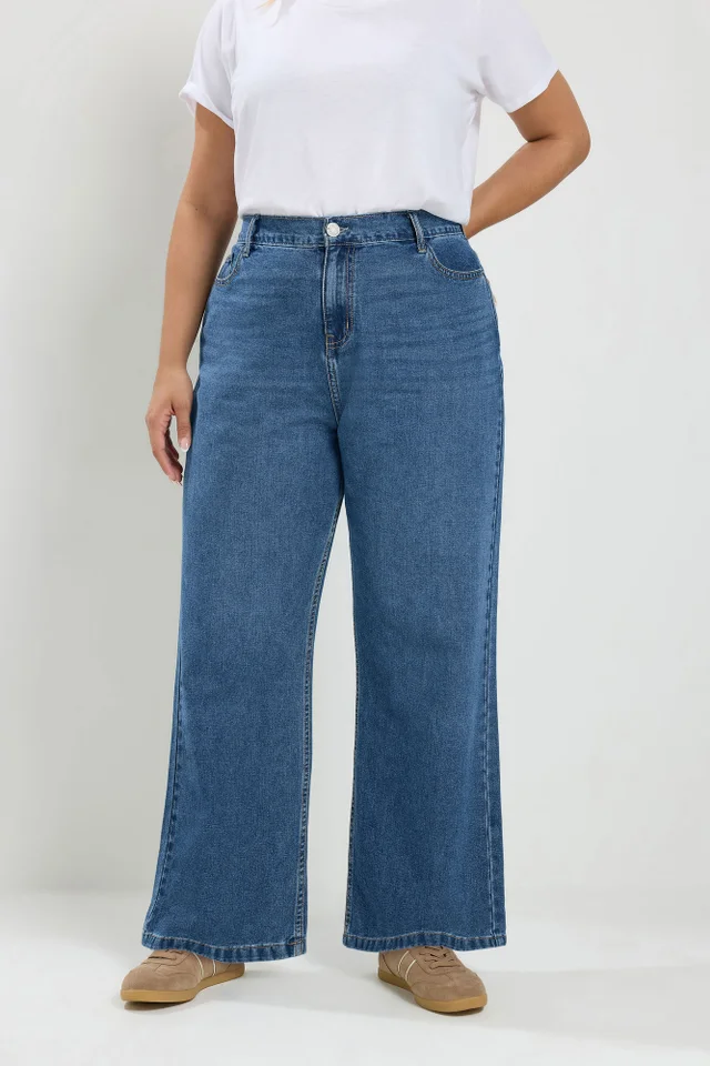 Yours Curve Blue Wide Leg Jeans