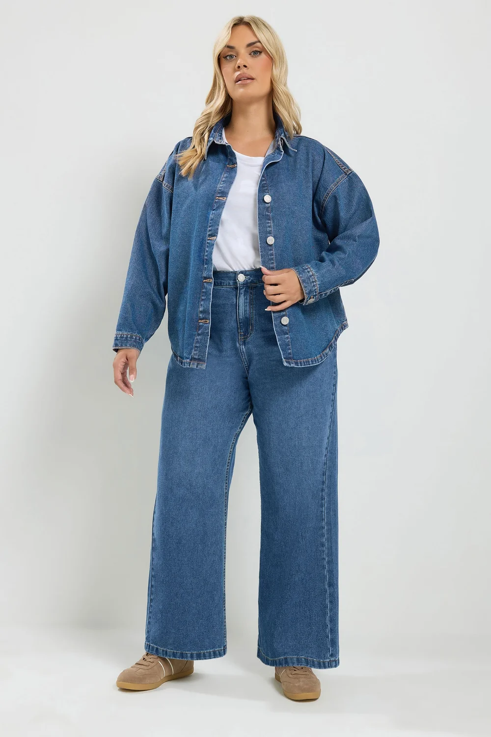 Yours Curve Blue Wide Leg Jeans - 22/L30 Image 2
