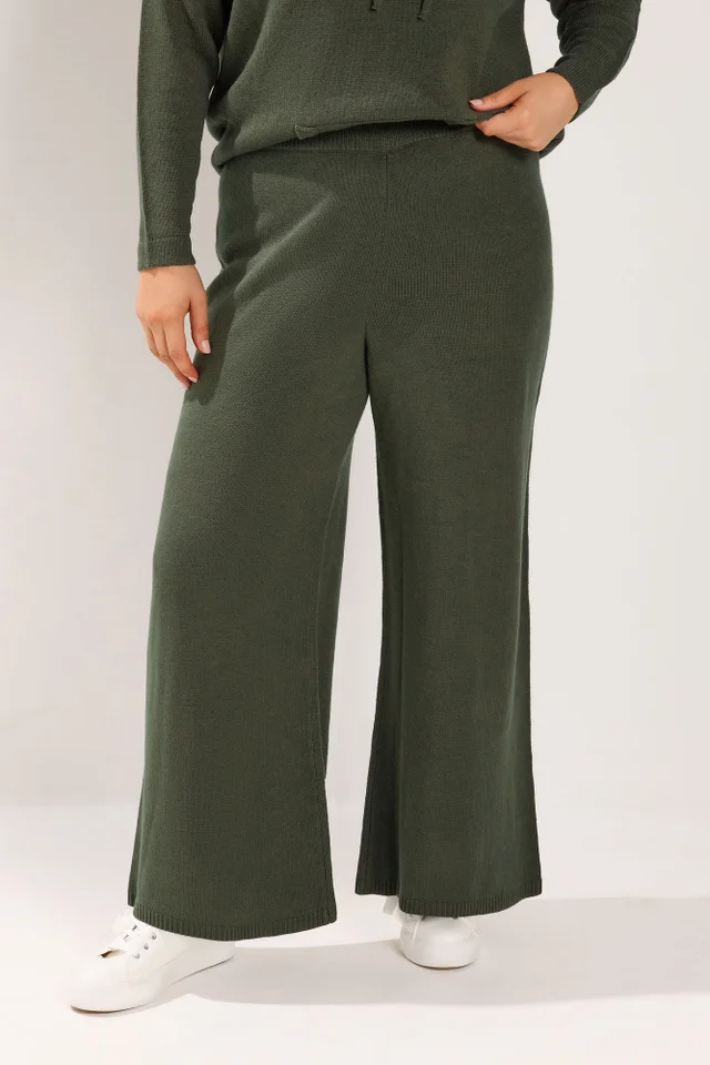 Yours Curve Khaki Green Knitted Trousers