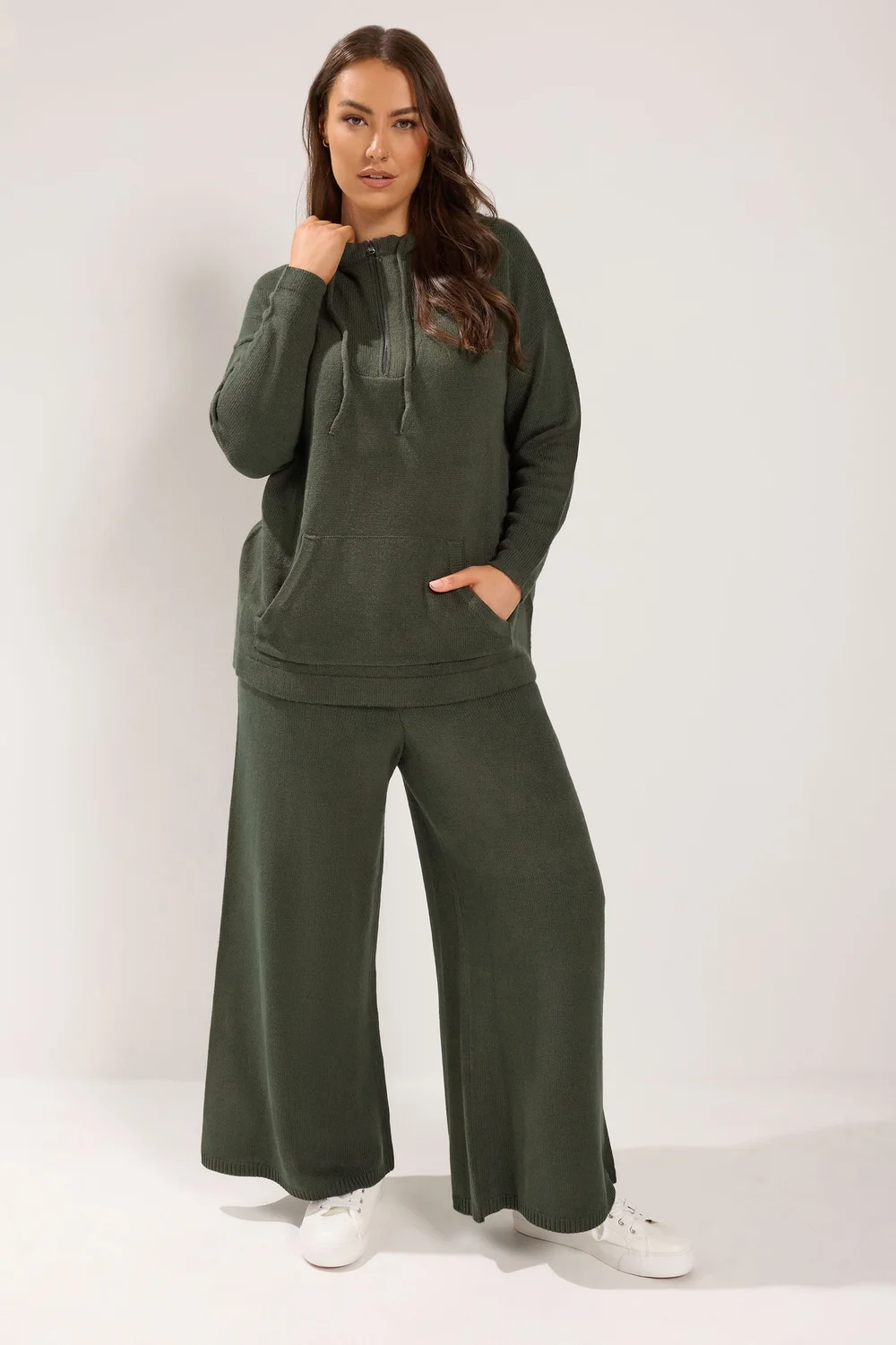 Yours Curve Khaki Green Knitted Trousers - 18-20 Image 2
