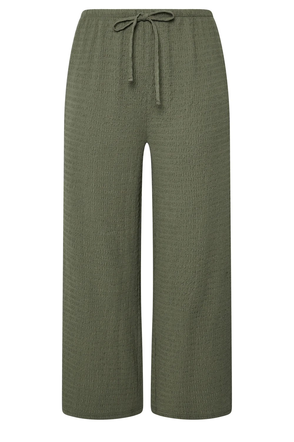 Yours Curve Khaki Green Wide Leg Crinkle Trousers - 22-24/L30 Image 2
