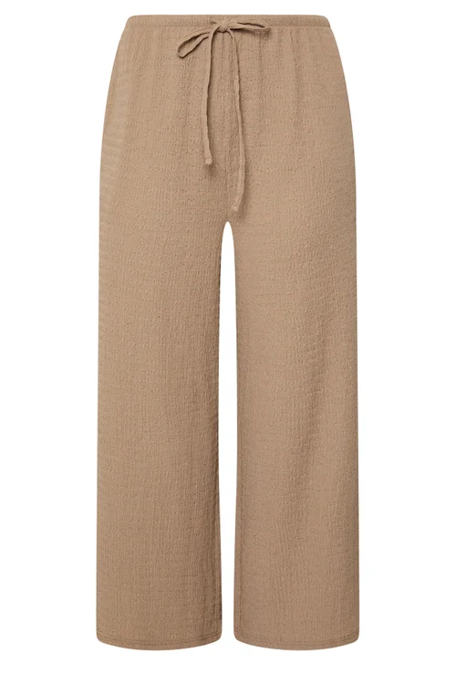 Yours Curve Natural Brown Wide Leg Crinkle Trousers - 18/L30 Image 5