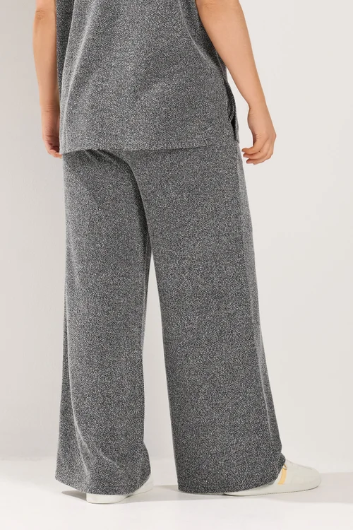 Yours Curve Grey Textured Knit Wide Leg Trousers - 16/L28 Image 3