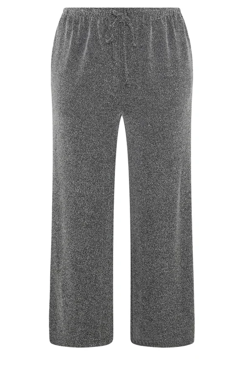 Yours Curve Grey Textured Knit Wide Leg Trousers - 16/L28 Image 5