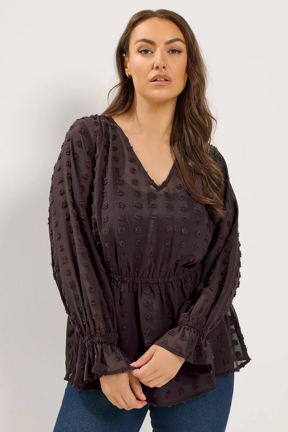 Yours Curve Chocolate Brown Dobby Blouse - 26-28 Image 1