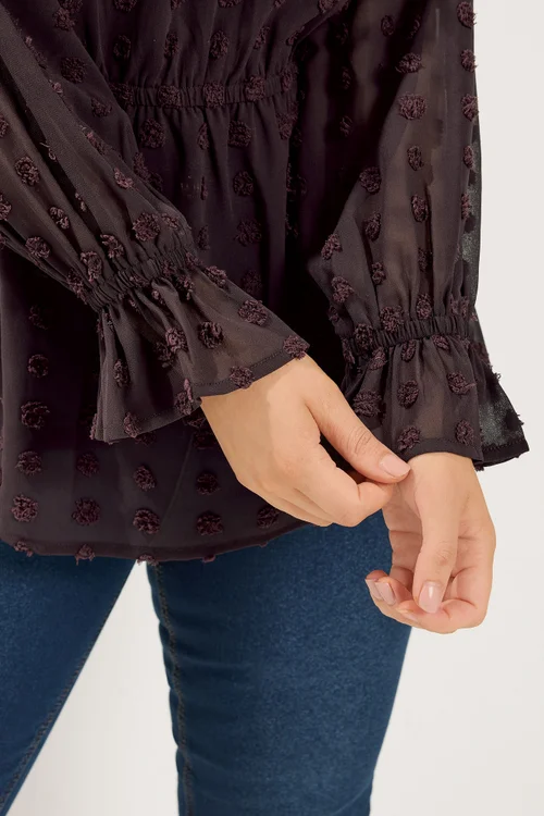 Yours Curve Chocolate Brown Dobby Blouse - 26-28 Image 4