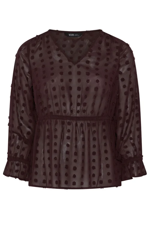 Yours Curve Chocolate Brown Dobby Blouse - 26-28 Image 5