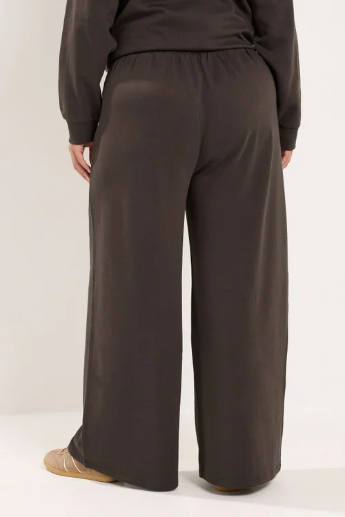Yours Curve Chocolate Brown Drawstring Wide Leg Joggers - 18-20/L30 Image 3