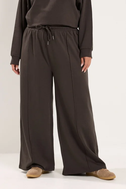 Yours Curve Chocolate Brown Drawstring Wide Leg Joggers - 18-20/L30 Image 1