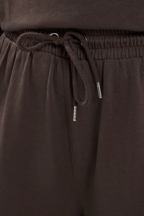 Yours Curve Chocolate Brown Drawstring Wide Leg Joggers - 18-20/L30 Image 4