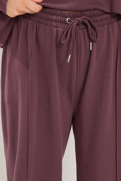 Yours Curve Burgundy Red Wide Leg Joggers - 34-36/L30 Image 4