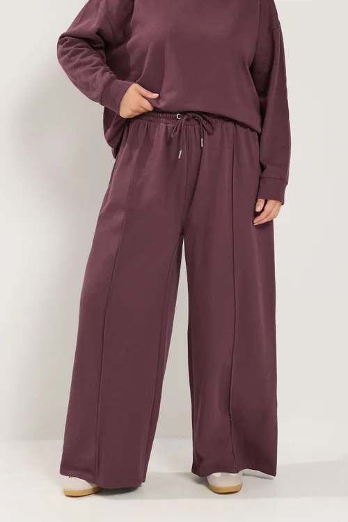 Yours Curve Burgundy Red Wide Leg Joggers - 34-36/L30 Image 1