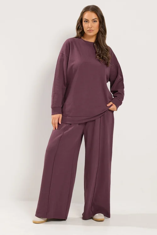 Yours Curve Burgundy Red Wide Leg Joggers - 34-36/L30 Image 2