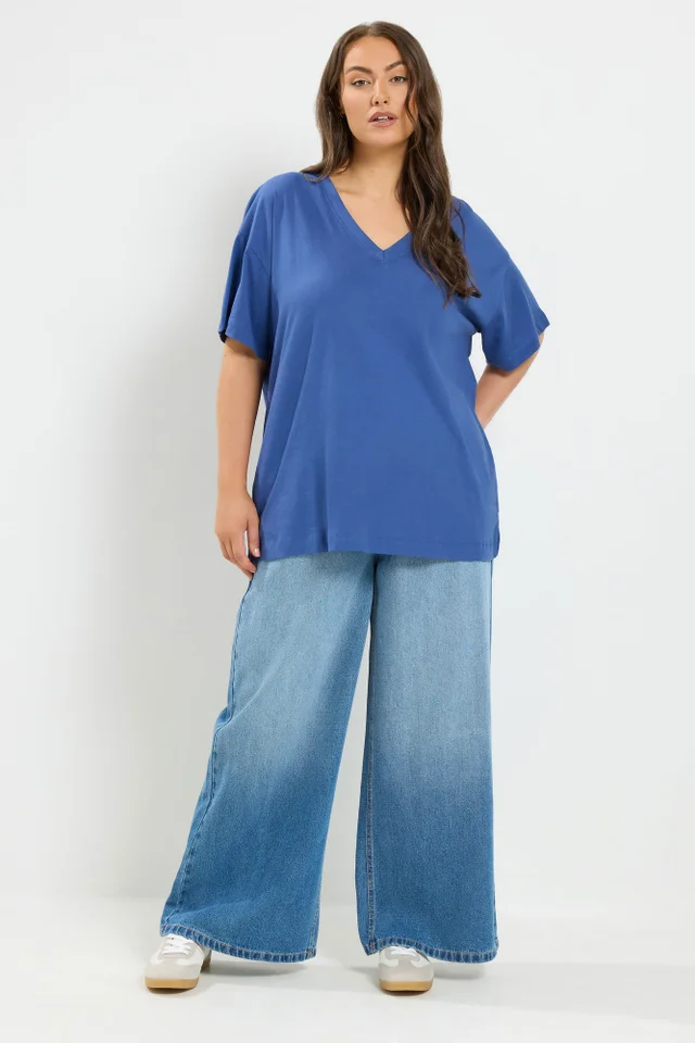 Yours Curve Denim Blue Relaxed Longline T-Shirt
