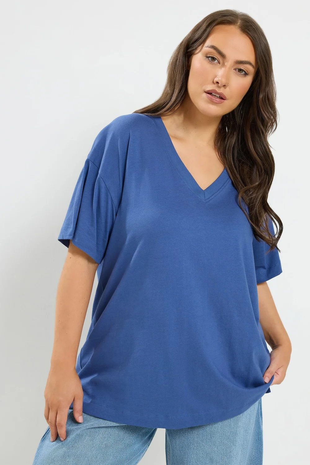 Yours Curve Denim Blue Relaxed Longline T-Shirt - 26-28 Image 1
