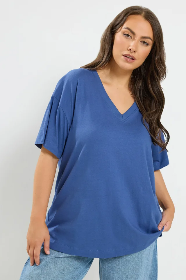 Yours Curve Denim Blue Relaxed Longline T-Shirt