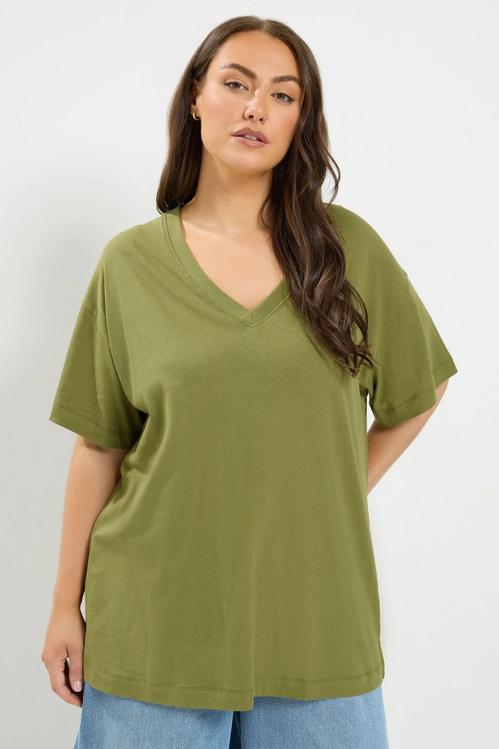 Yours Curve Green Relaxed Longline T-Shirt - 16 Image 1