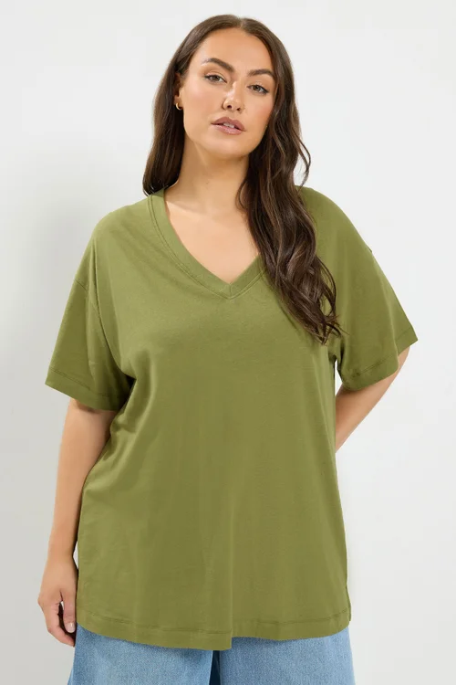 Yours Curve Green Relaxed Longline T-Shirt - 16 Image 1