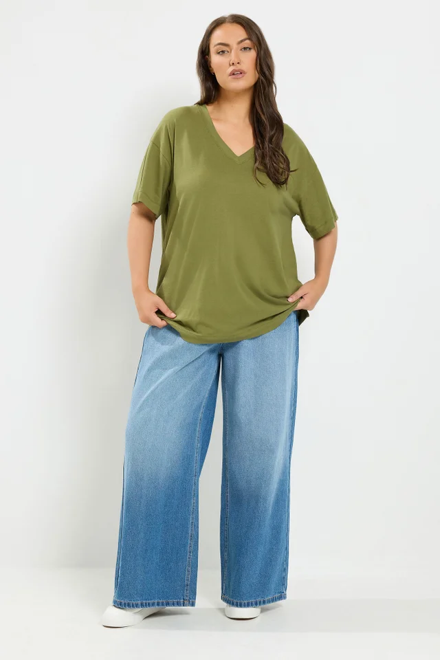 Yours Curve Green Relaxed Longline T-Shirt