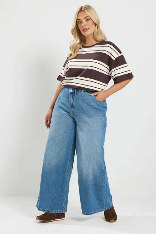 Yours Curve Chocolate Brown Striped Tee - 20 Image 5