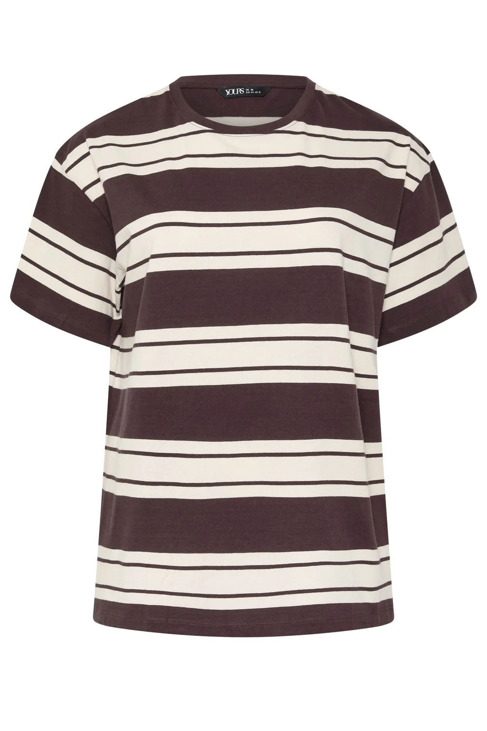 Yours Curve Chocolate Brown Striped Tee - 20 Image 2