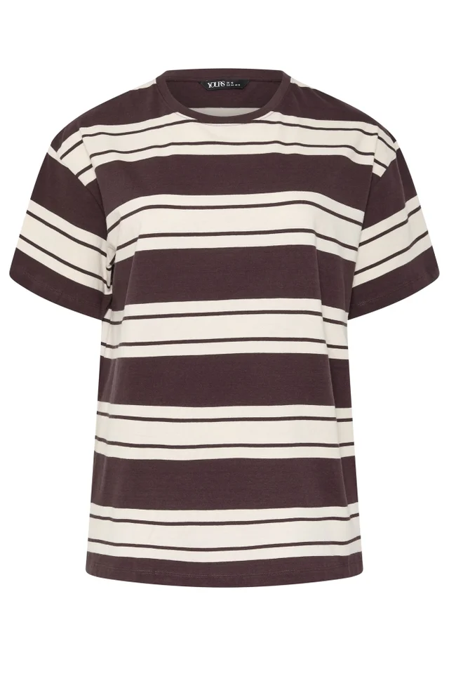 Yours Curve Chocolate Brown Striped Tee