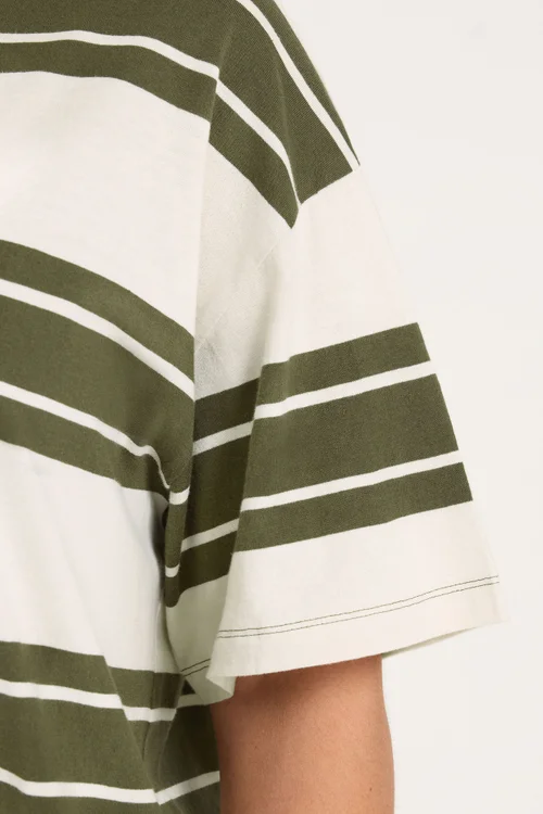 Yours Curve Khaki Green Striped Tee - 14 Image 5